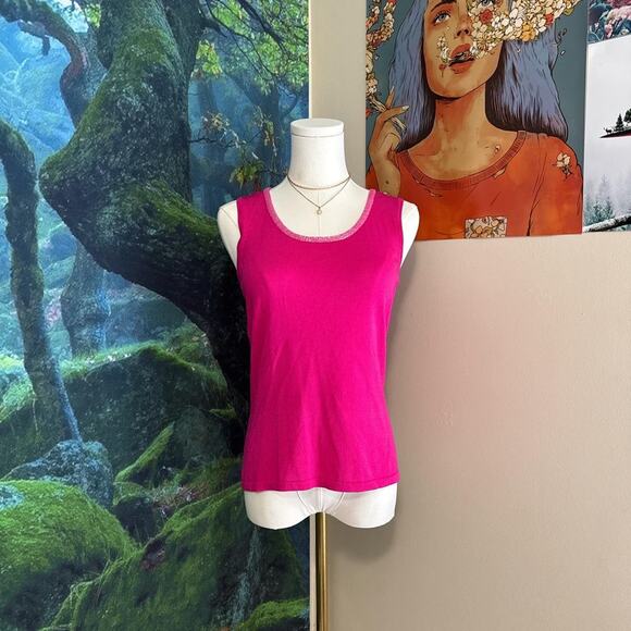 y2k hot pink beaded sparkle tank top xs - Picture 2 of 7